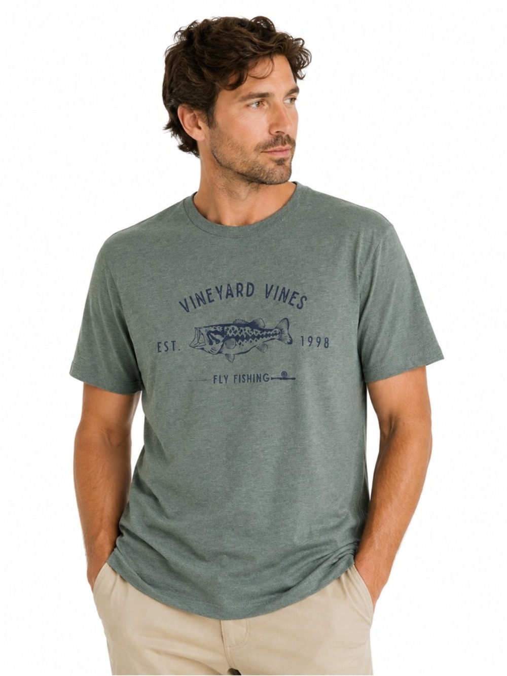 Vineyard Vines Men’s Green Fishing Logo Casual Short Sleeve T-Shirt